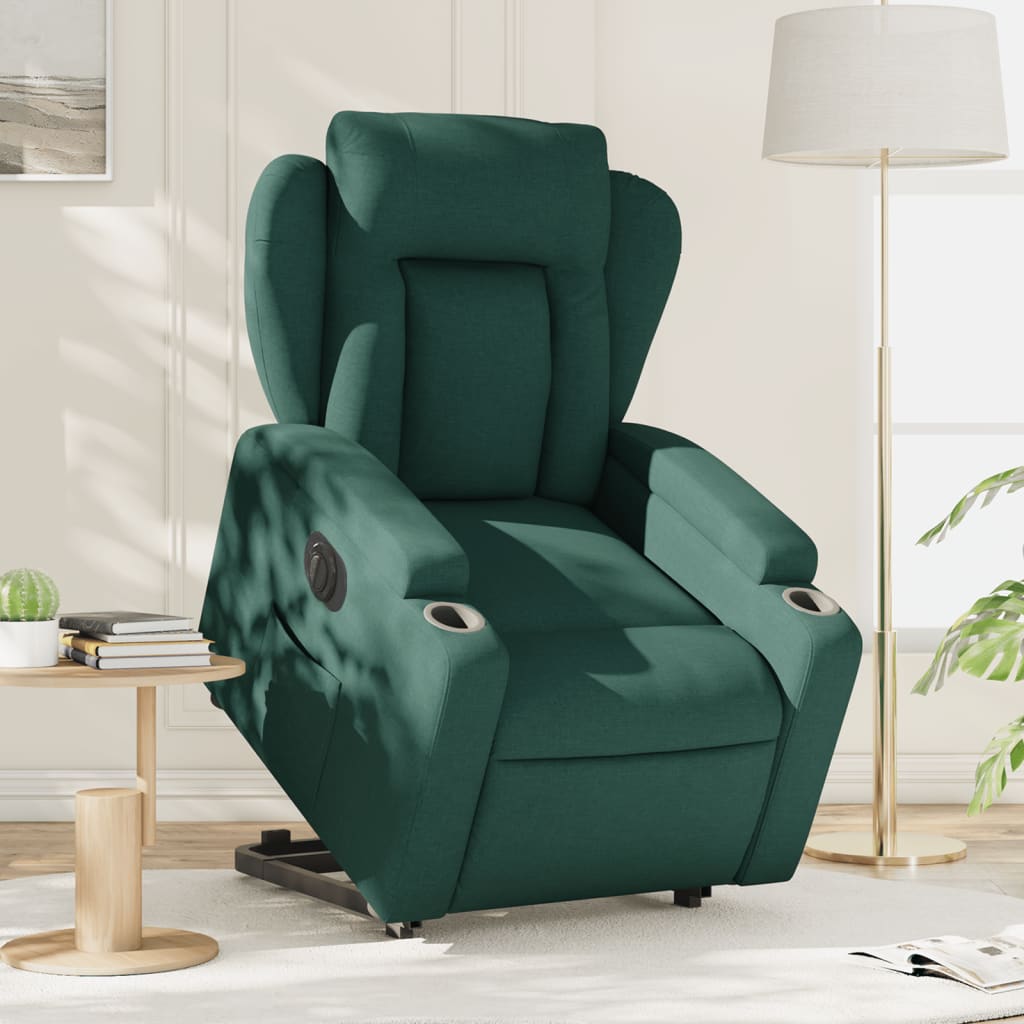 vidaXL Sillón eléctrico reclinable elevable de tela verde oscuro