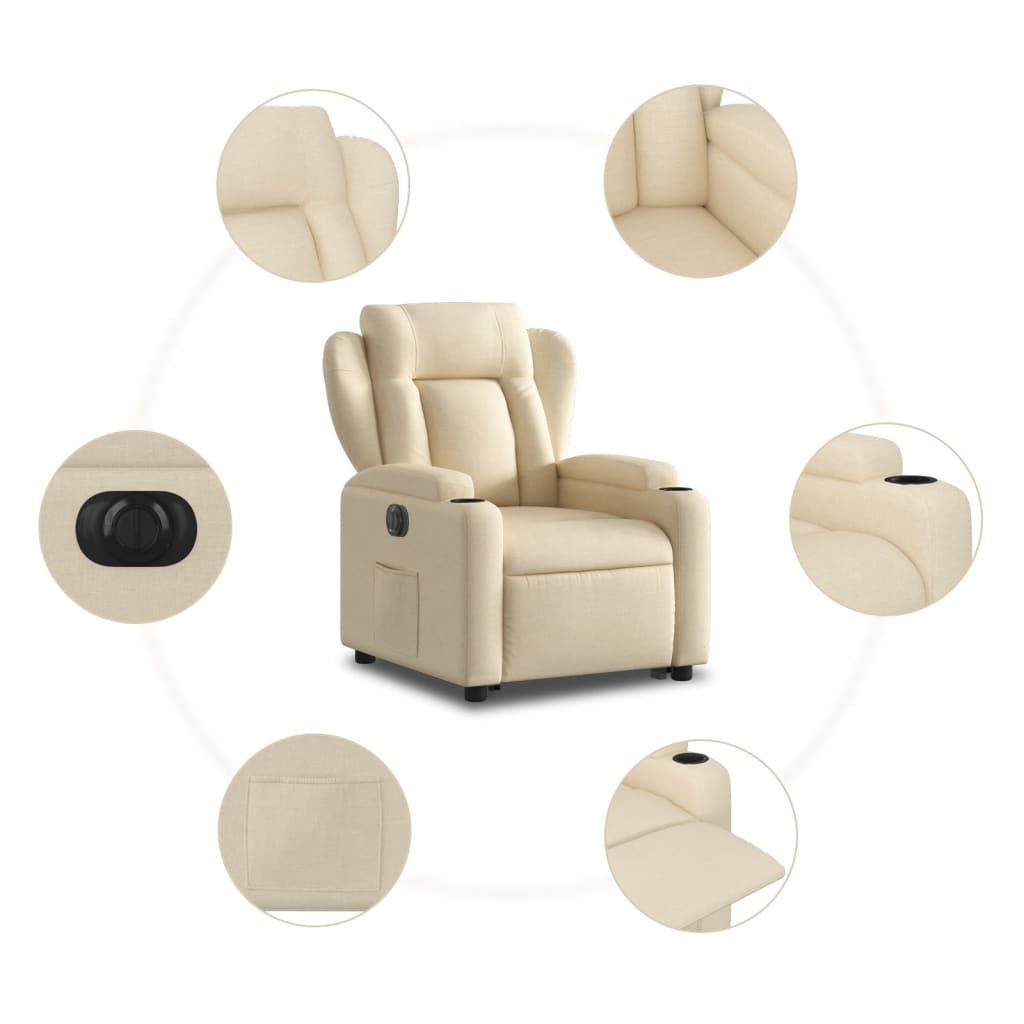 vidaXL Sillón eléctrico reclinable elevable de tela color crema