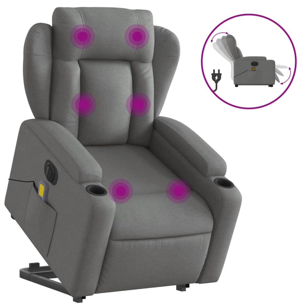 vidaXL Sillón de masaje eléctrico reclinable elevable tela gris oscuro