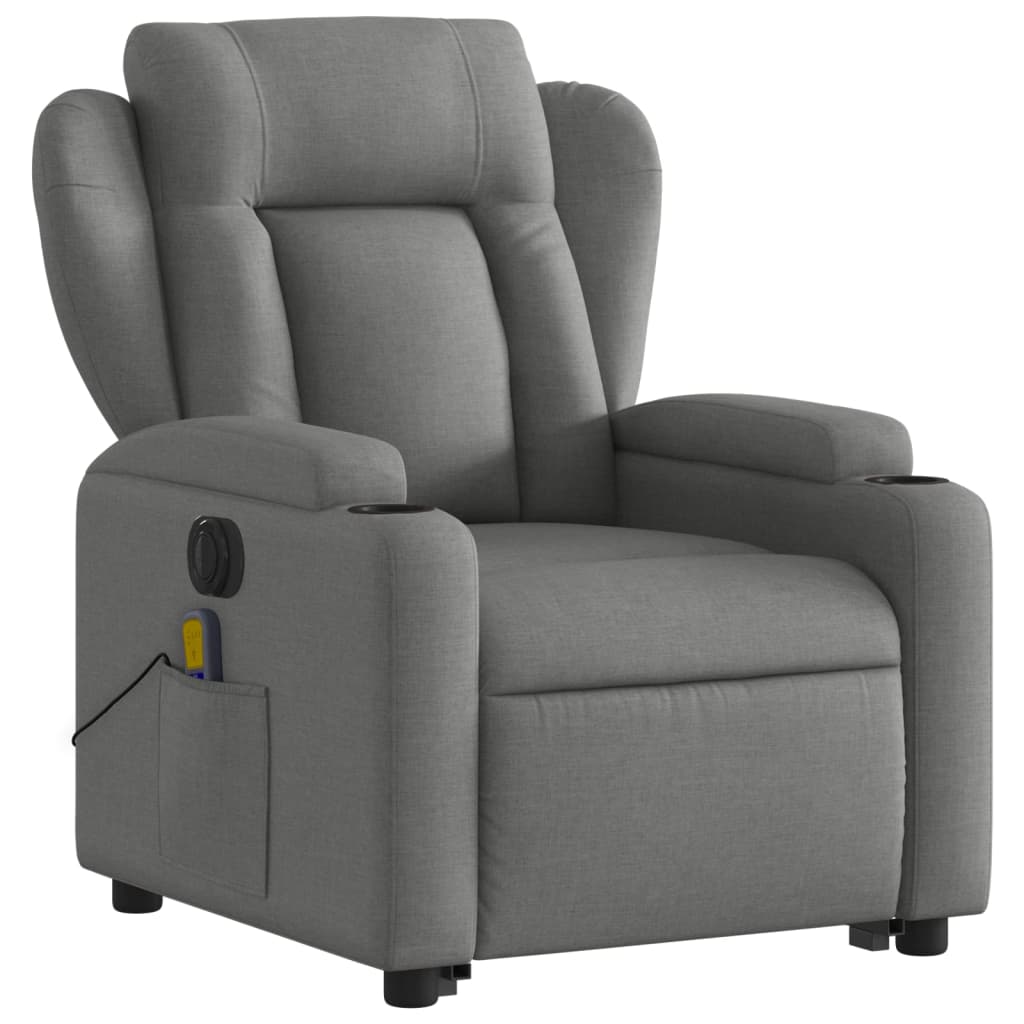 vidaXL Sillón de masaje eléctrico reclinable elevable tela gris oscuro