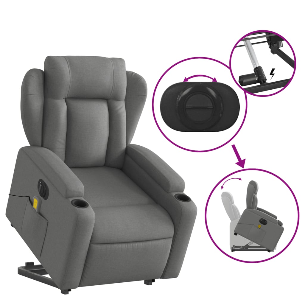 vidaXL Sillón de masaje eléctrico reclinable elevable tela gris oscuro