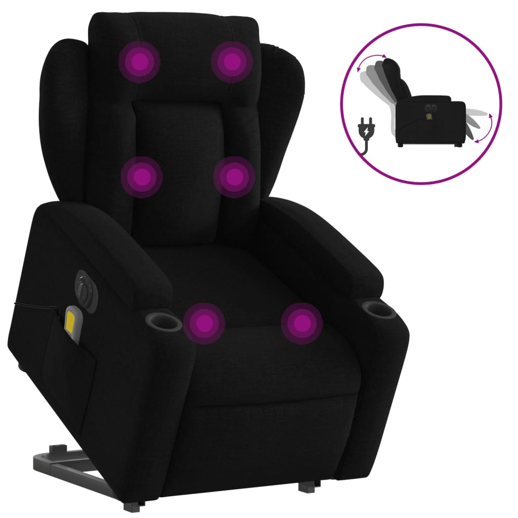 vidaXL Sillón de masaje eléctrico reclinable elevable tela negro