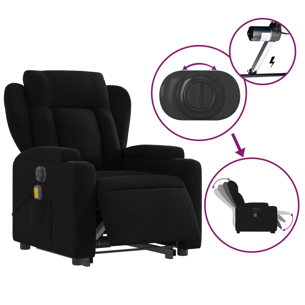 vidaXL Sillón de masaje eléctrico reclinable elevable tela negro