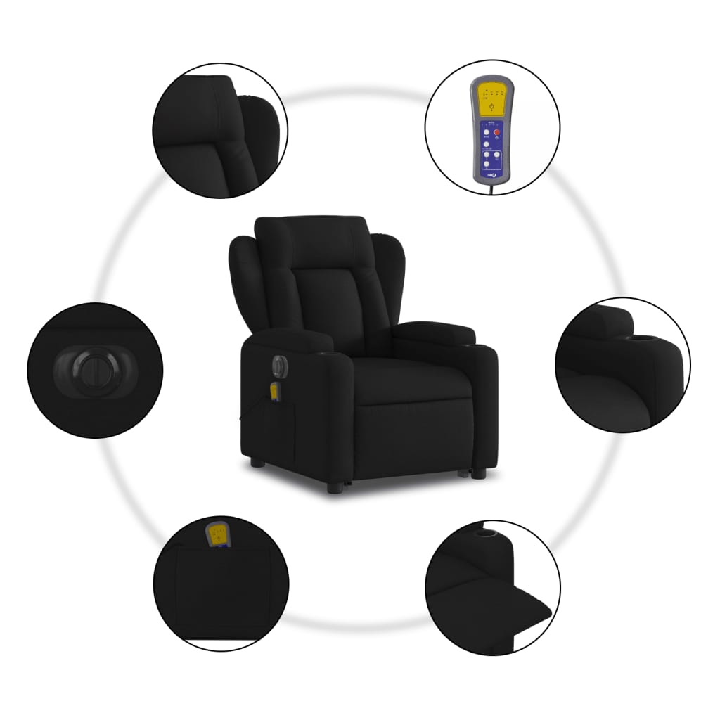 vidaXL Sillón de masaje eléctrico reclinable elevable tela negro