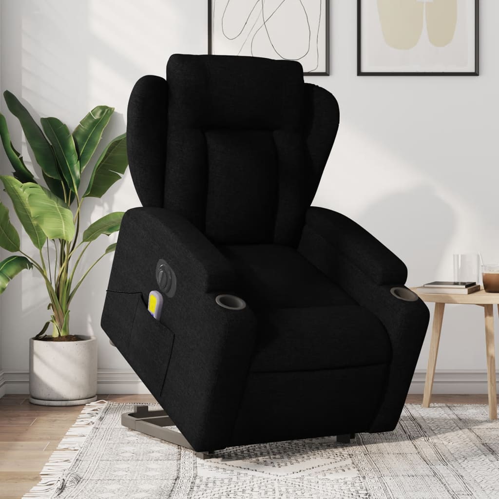 vidaXL Sillón de masaje eléctrico reclinable elevable tela negro