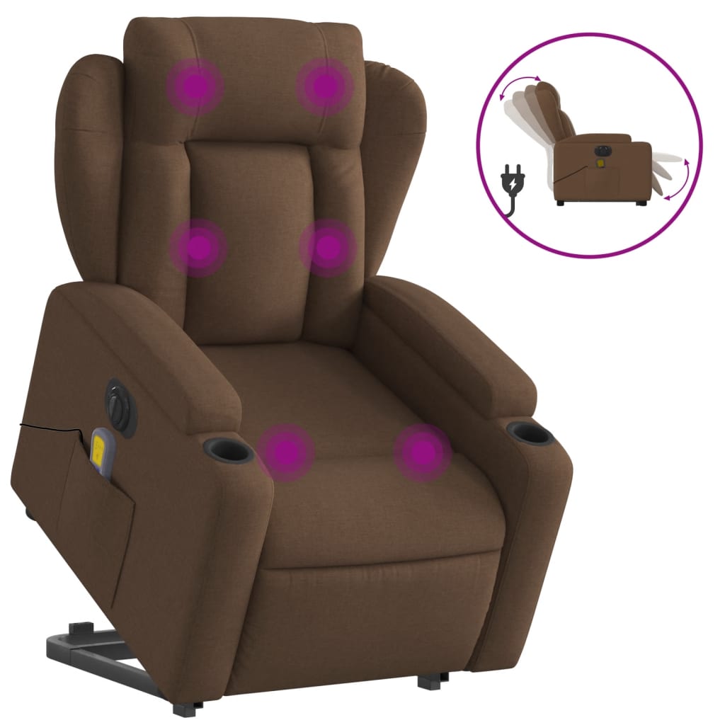 vidaXL Sillón de masaje eléctrico reclinable elevable tela marrón