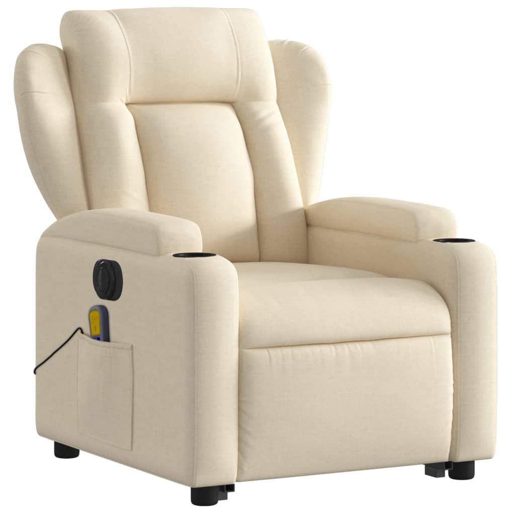 vidaXL Sillón de masaje eléctrico reclinable elevable tela crema