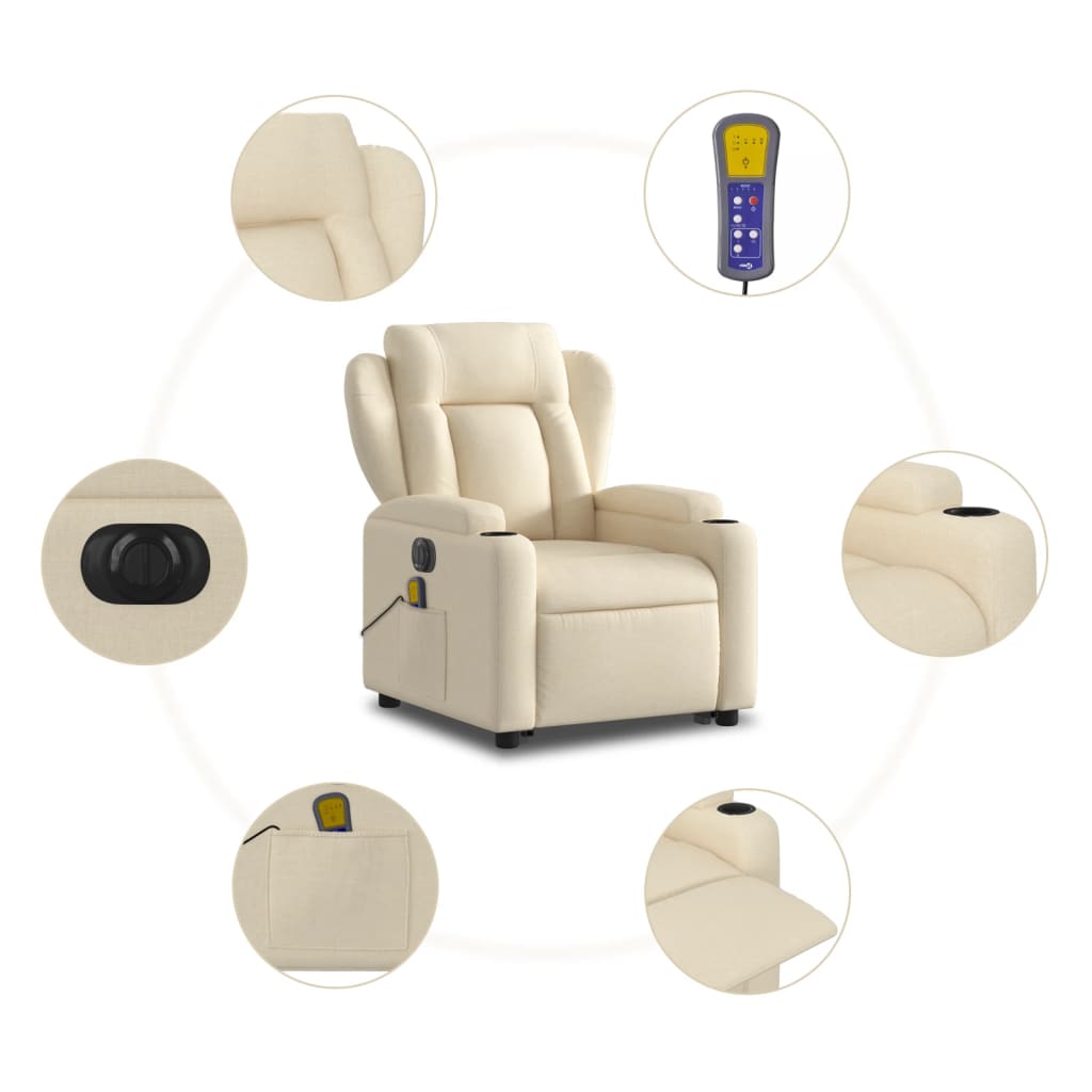 vidaXL Sillón de masaje eléctrico reclinable elevable tela crema