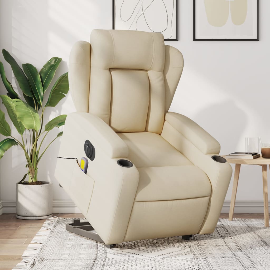 vidaXL Sillón de masaje eléctrico reclinable elevable tela crema