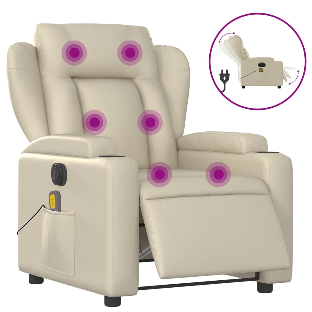 vidaXL Sillón de masaje reclinable eléctrico cuero sintético crema