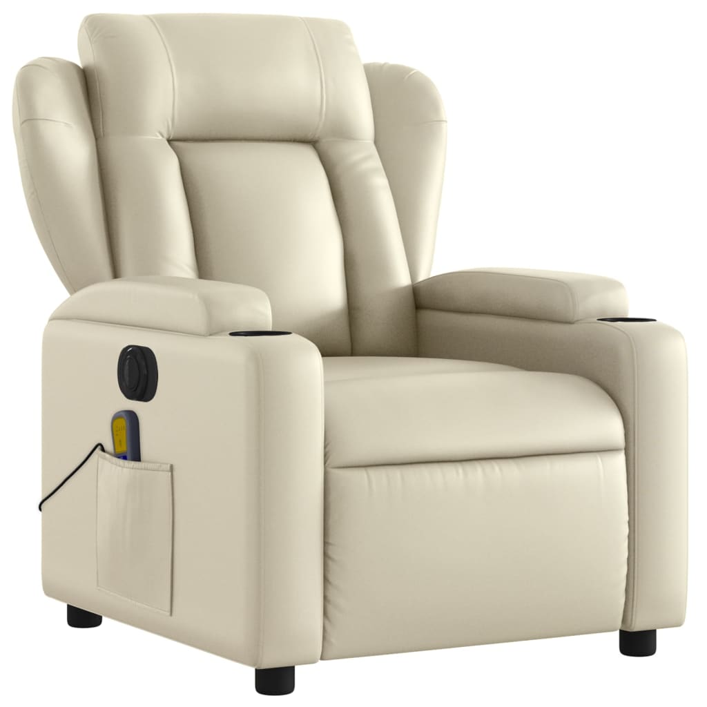 vidaXL Sillón de masaje reclinable eléctrico cuero sintético crema