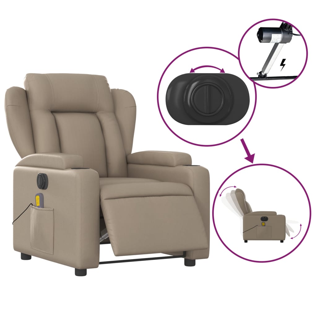 vidaXL Sillón reclinable de masaje eléctrico cuero sintético capuchino