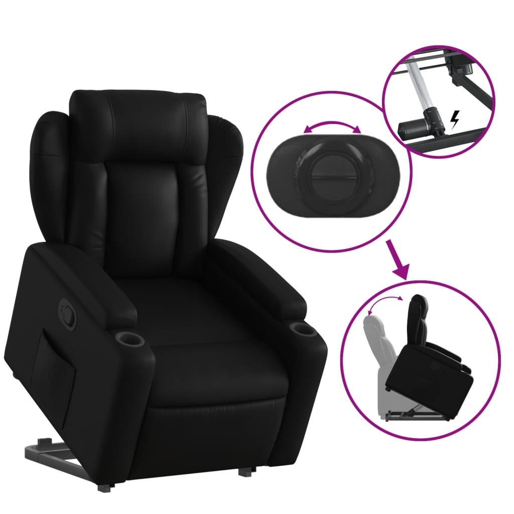 vidaXL Sillón reclinable elevable cuero artificial negro