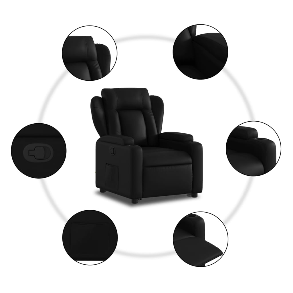 vidaXL Sillón reclinable elevable cuero artificial negro