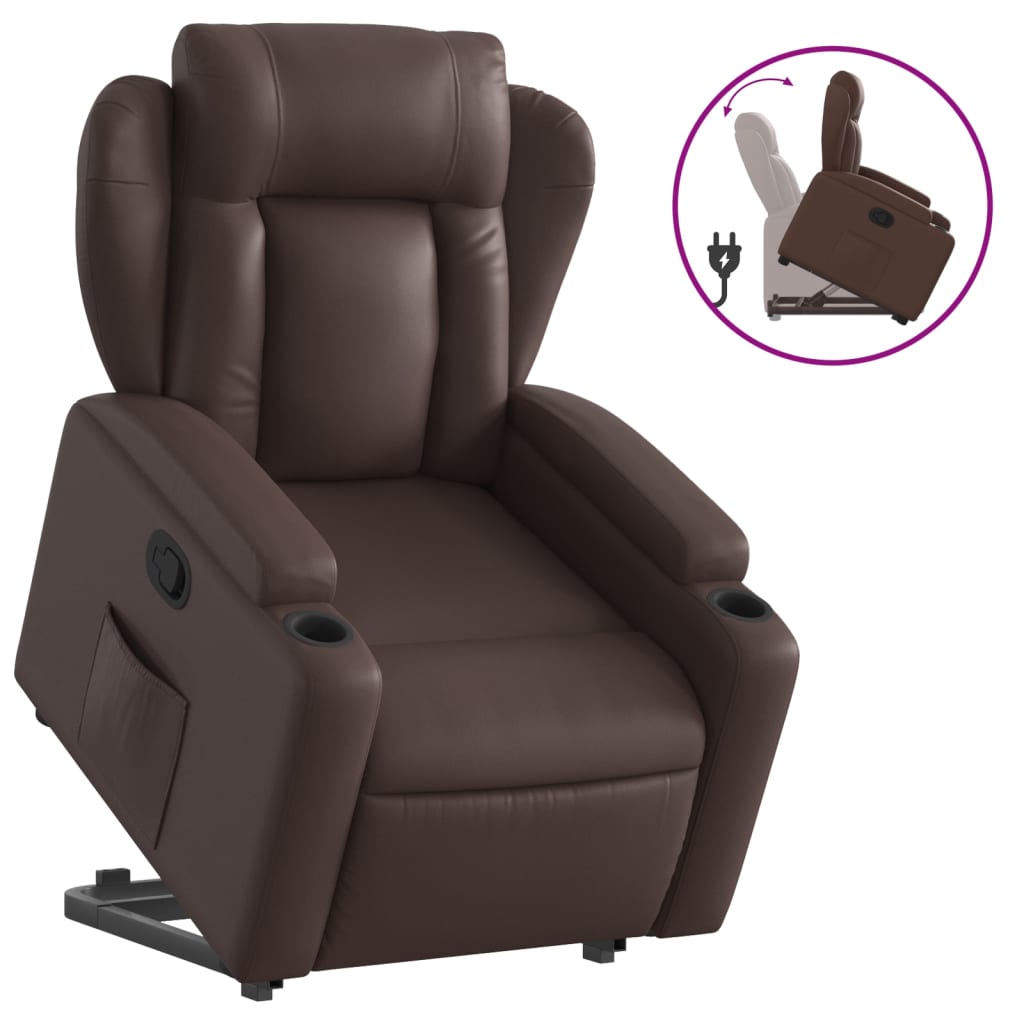 vidaXL Sillón reclinable elevable cuero sintético marrón