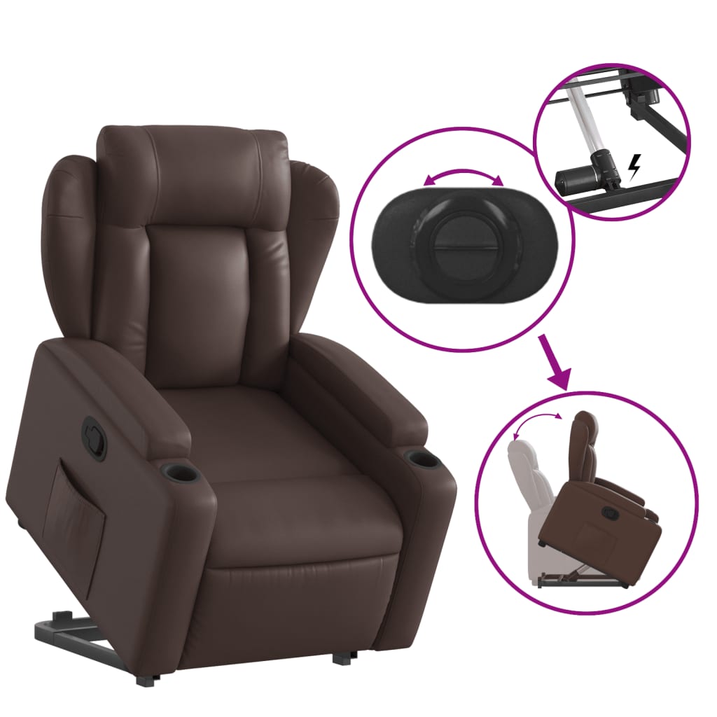 vidaXL Sillón reclinable elevable cuero sintético marrón