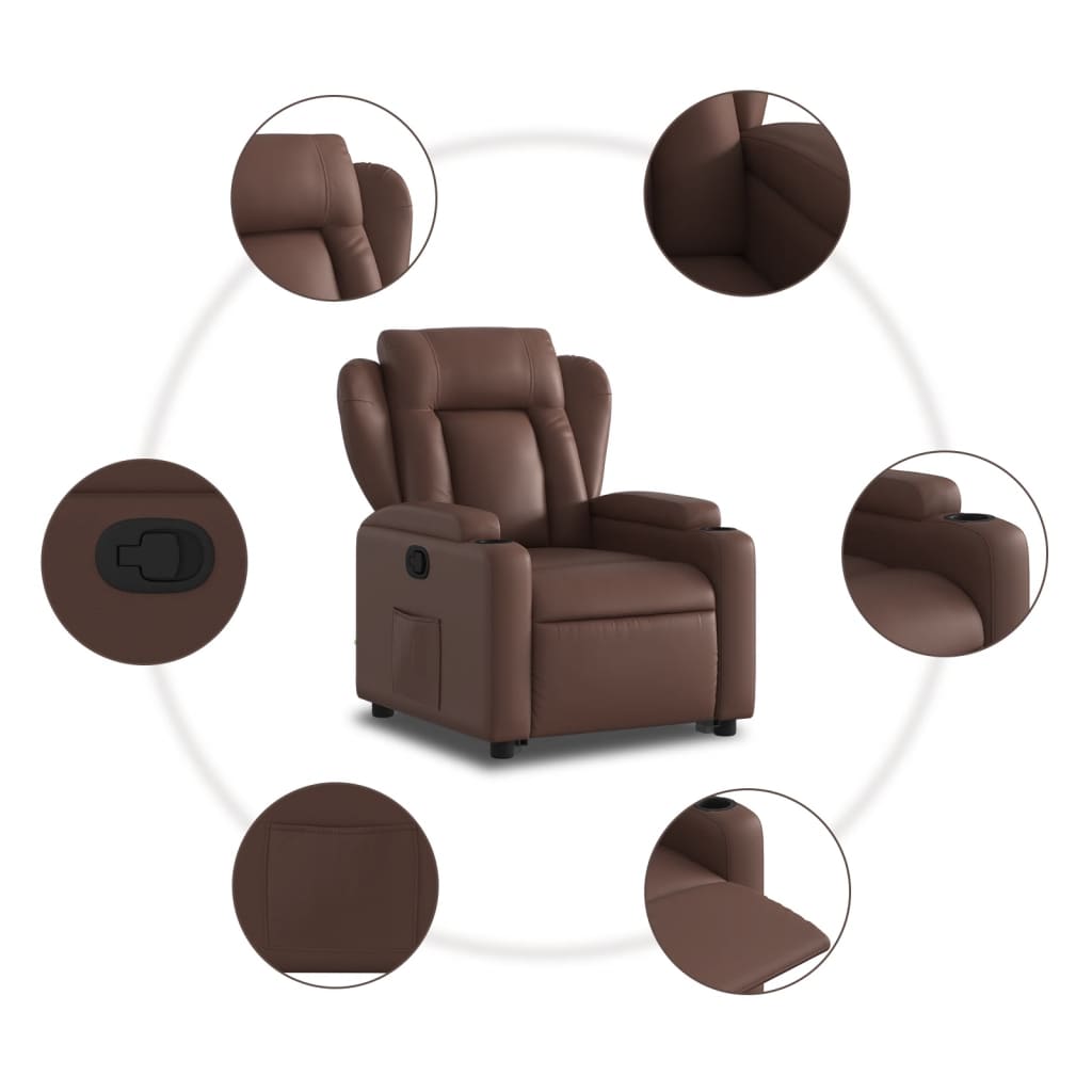 vidaXL Sillón reclinable elevable cuero sintético marrón