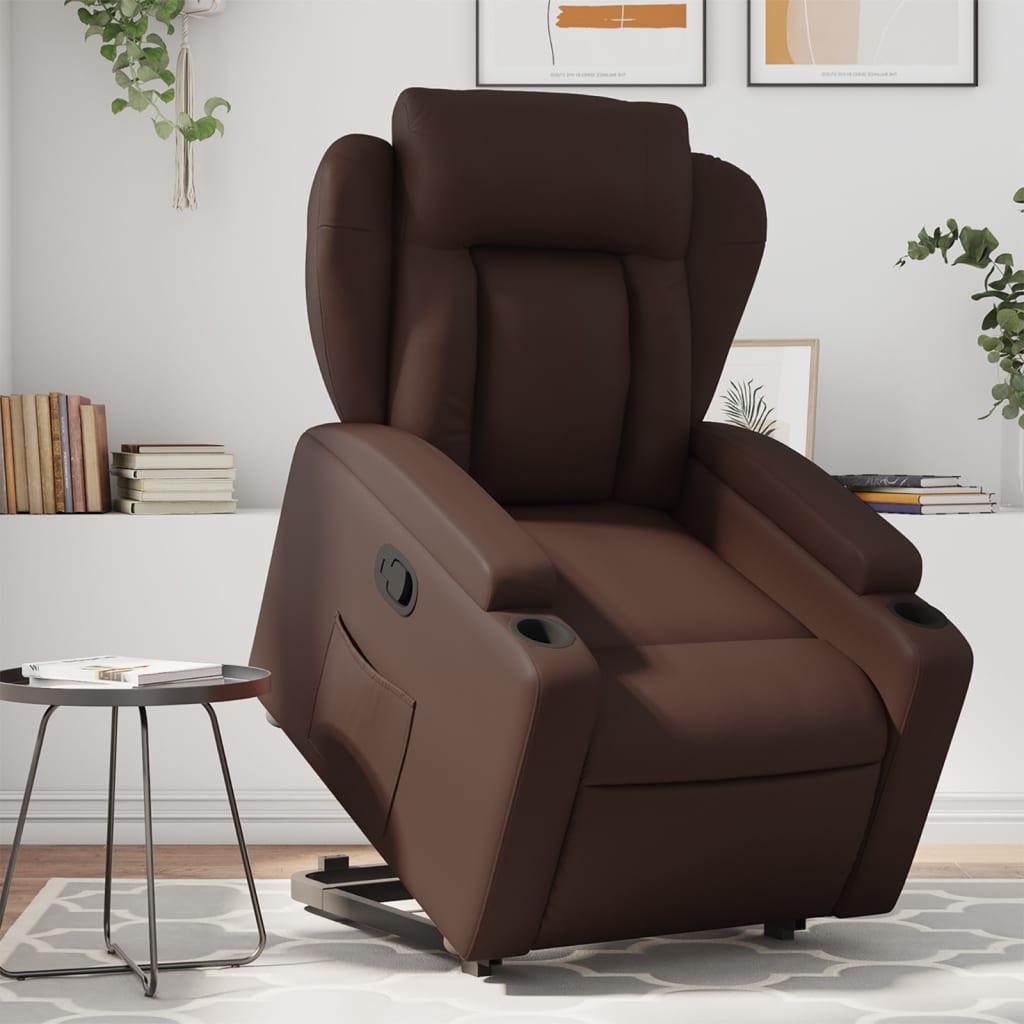 vidaXL Sillón reclinable elevable cuero sintético marrón