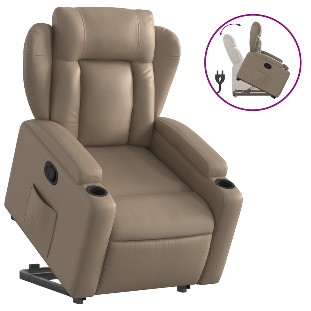 vidaXL Sillón reclinable elevable cuero artificial color capuchino