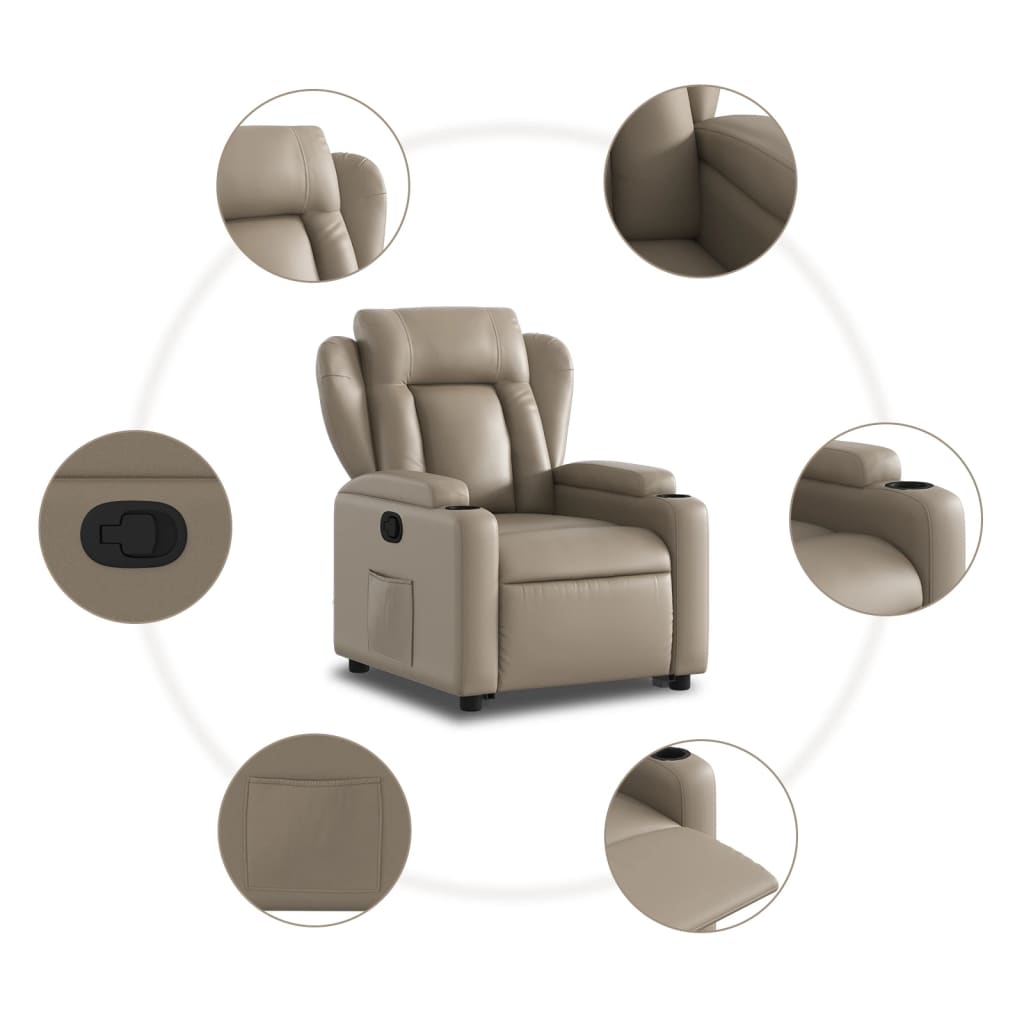 vidaXL Sillón reclinable elevable cuero artificial color capuchino