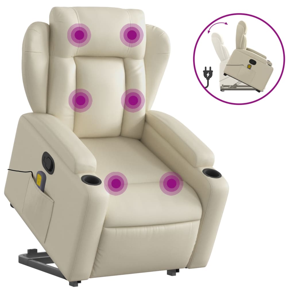 vidaXL Sillón reclinable de masaje de pie cuero artificial color crema