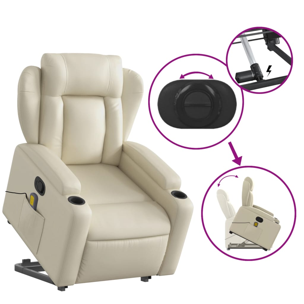 vidaXL Sillón reclinable de masaje de pie cuero artificial color crema