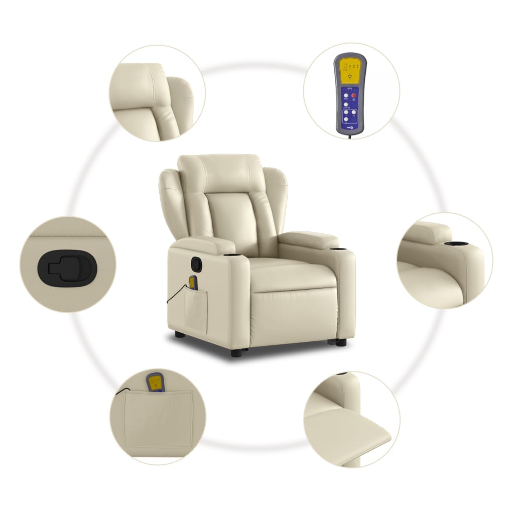 vidaXL Sillón reclinable de masaje de pie cuero artificial color crema