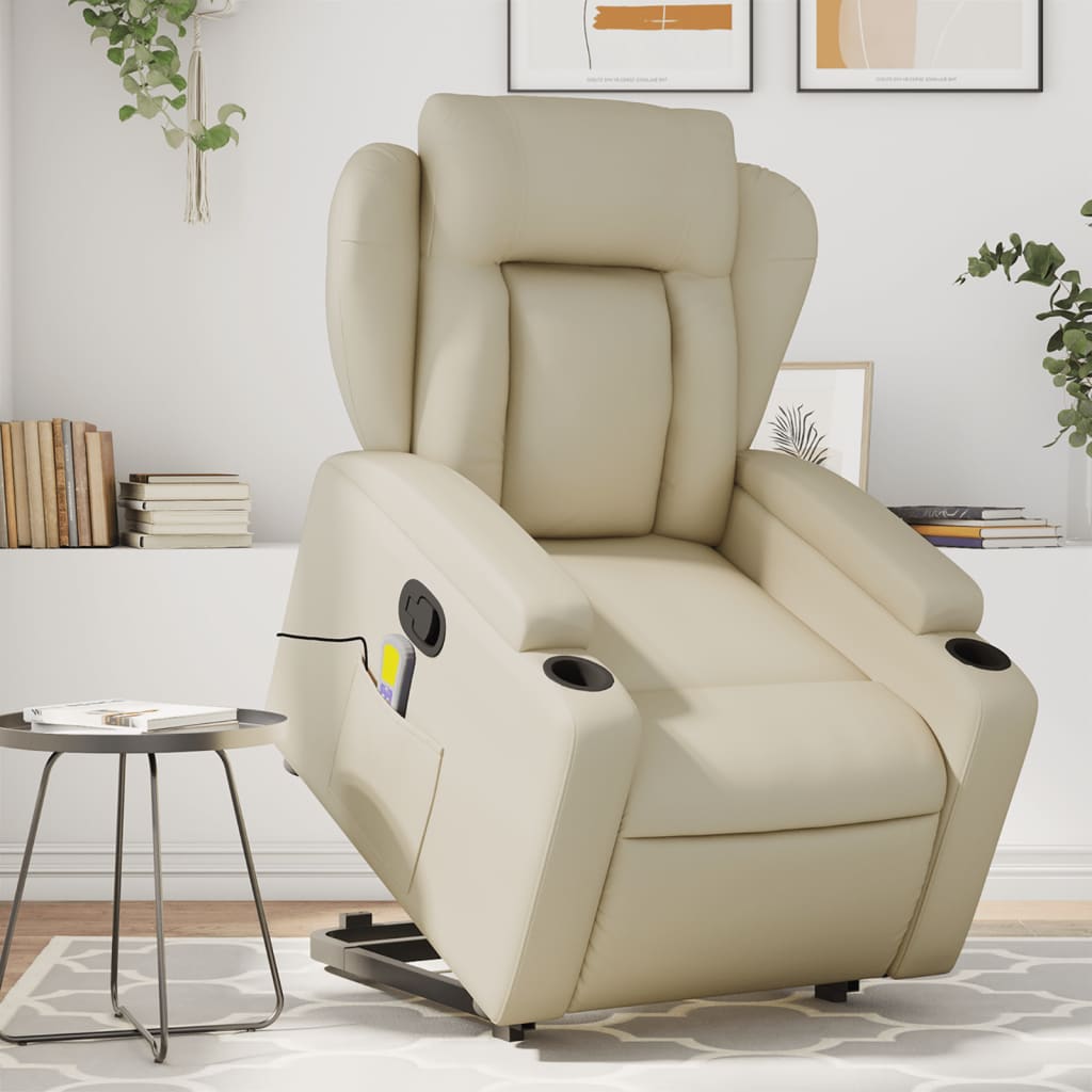 vidaXL Sillón reclinable de masaje de pie cuero artificial color crema