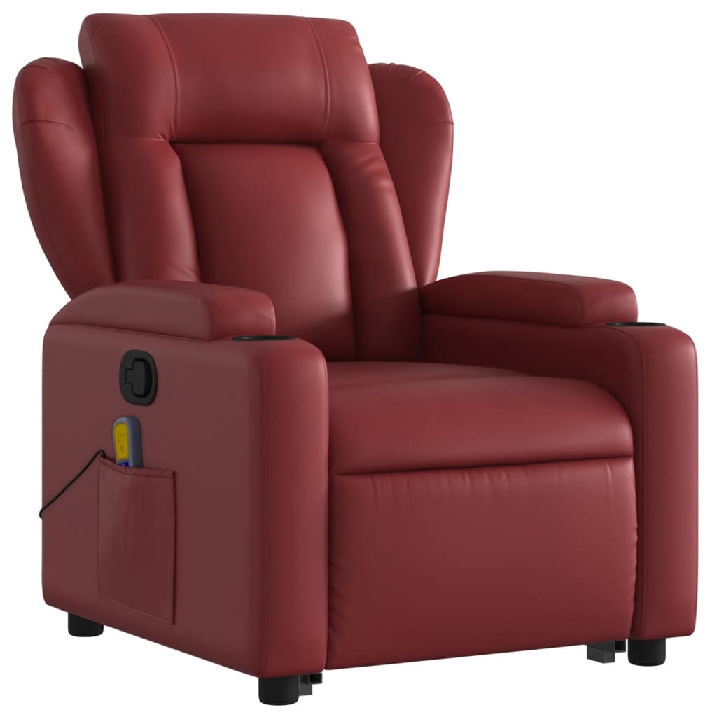 vidaXL Sillón reclinable de masaje de pie cuero artificial rojo tinto