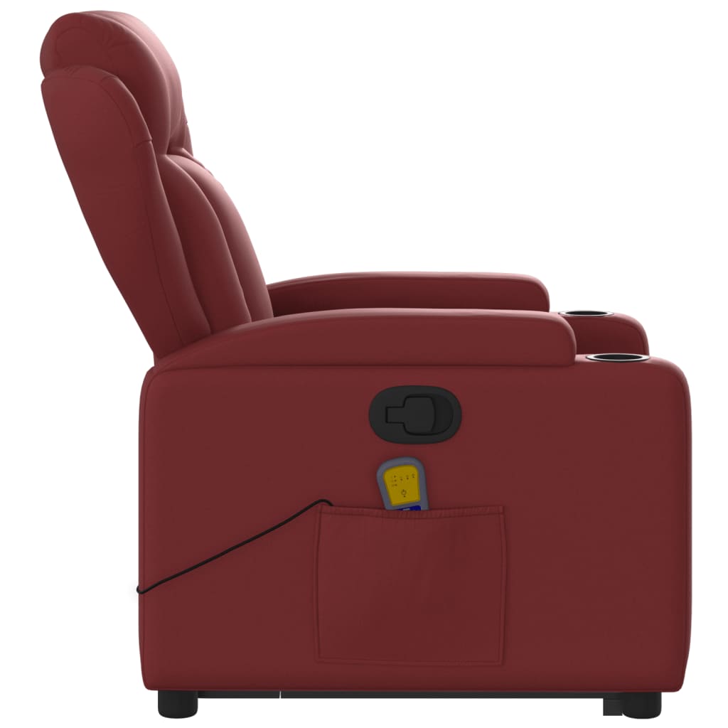 vidaXL Sillón reclinable de masaje de pie cuero artificial rojo tinto