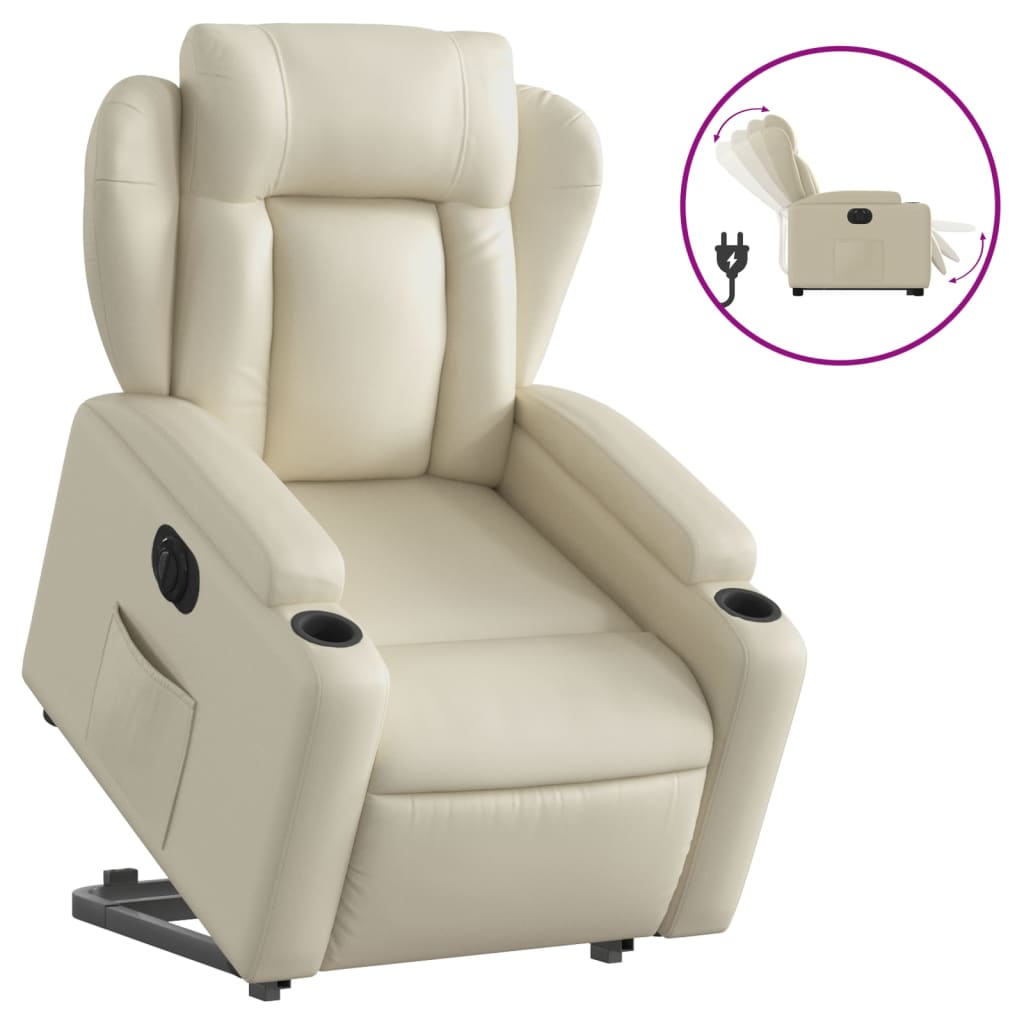 vidaXL Sillón reclinable elevable eléctrico de cuero sintético crema