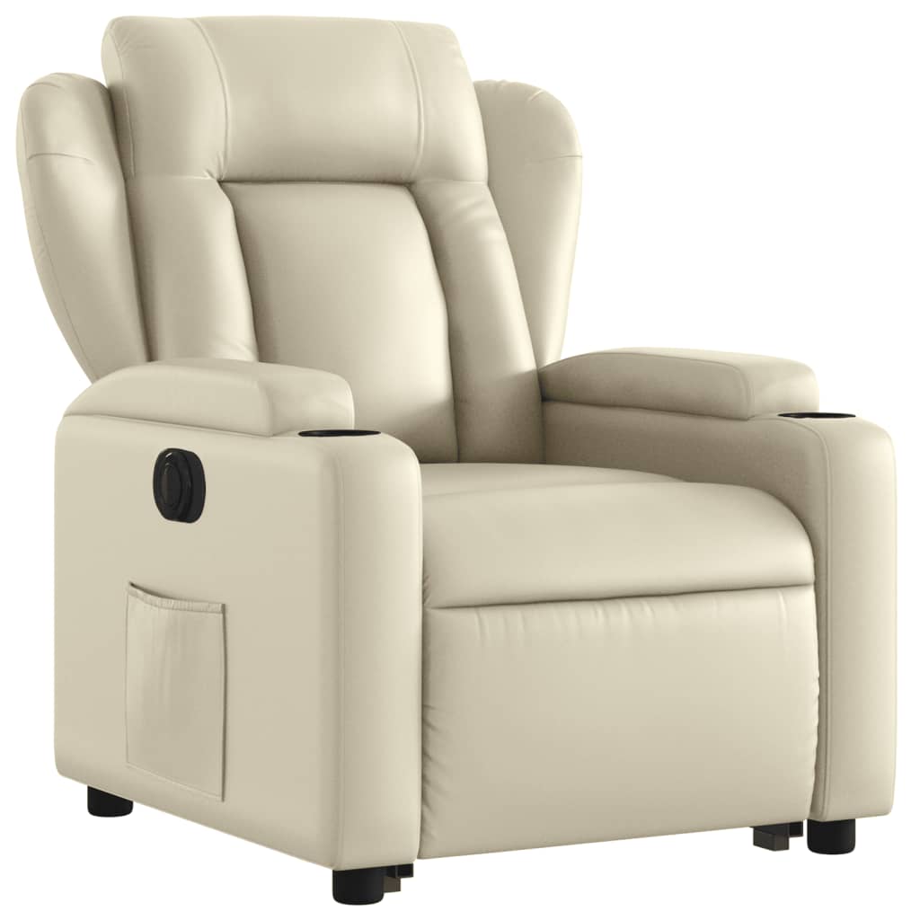 vidaXL Sillón reclinable elevable eléctrico de cuero sintético crema