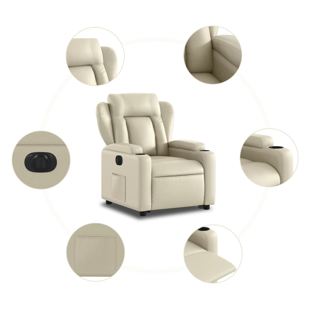 vidaXL Sillón reclinable elevable eléctrico de cuero sintético crema