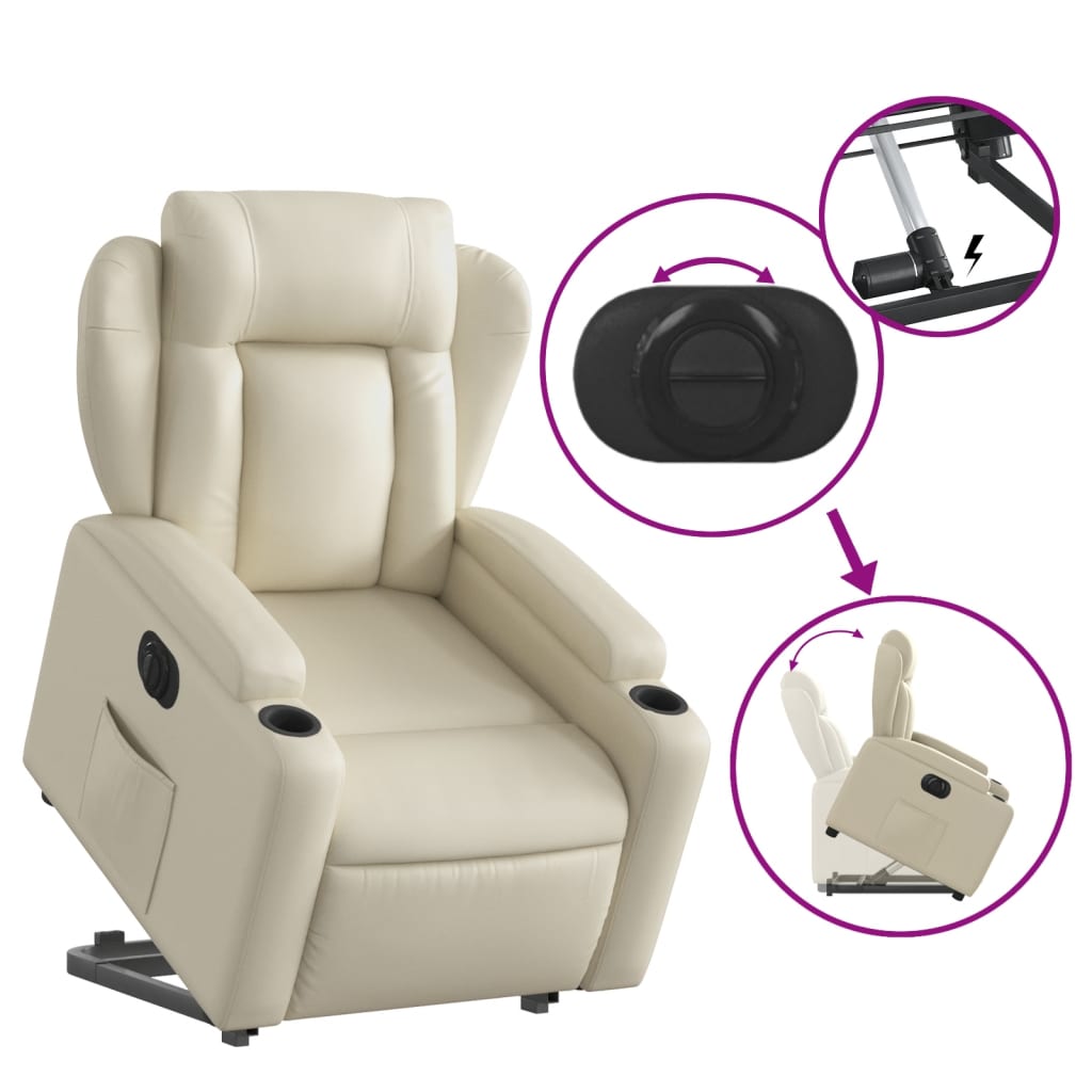 vidaXL Sillón reclinable elevable eléctrico de cuero sintético crema