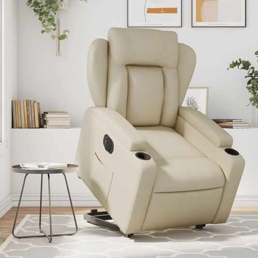 vidaXL Sillón reclinable elevable eléctrico de cuero sintético crema