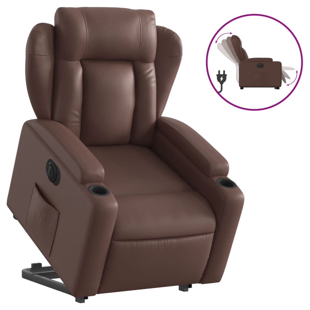 vidaXL Sillón reclinable elevable eléctrico de cuero sintético marrón