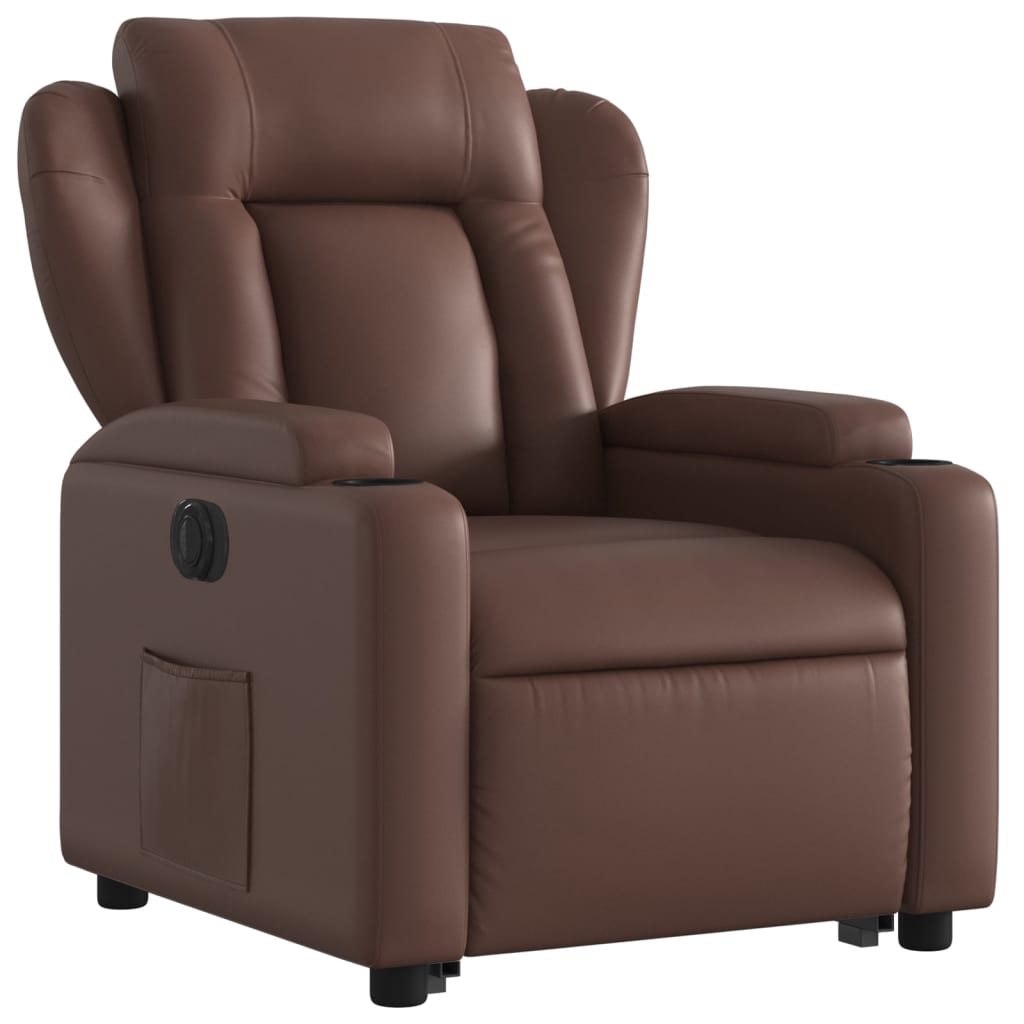 vidaXL Sillón reclinable elevable eléctrico de cuero sintético marrón