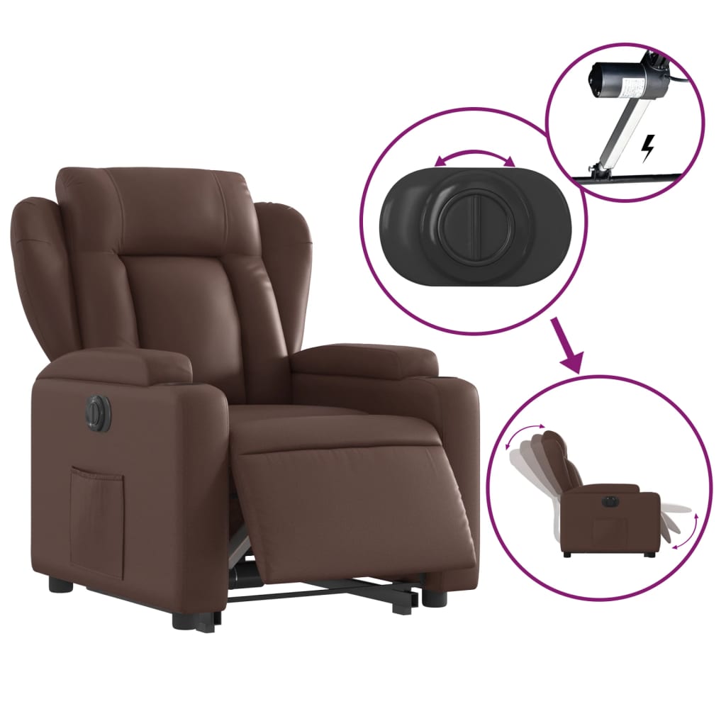 vidaXL Sillón reclinable elevable eléctrico de cuero sintético marrón