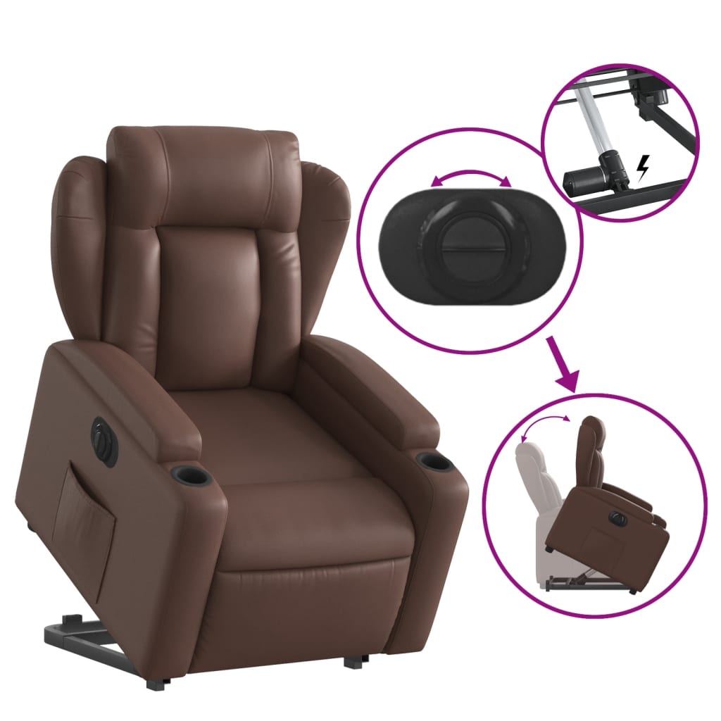 vidaXL Sillón reclinable elevable eléctrico de cuero sintético marrón