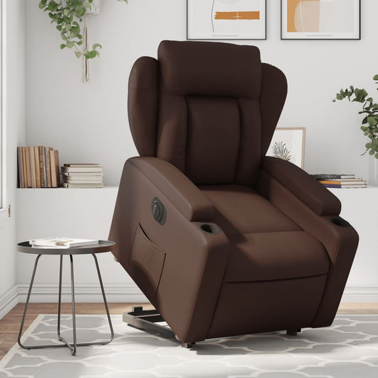 vidaXL Sillón reclinable elevable eléctrico de cuero sintético marrón