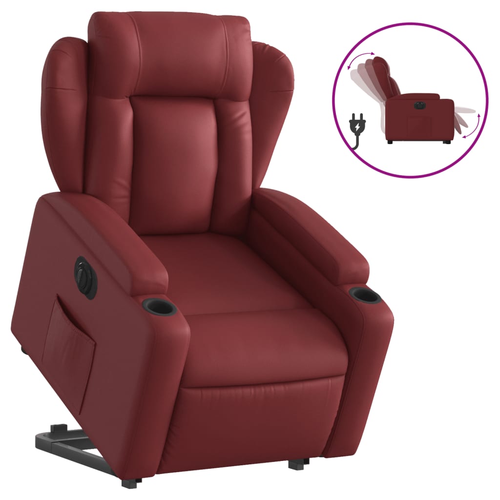 vidaXL Sillón elevable eléctrico cuero artificial rojo tinto