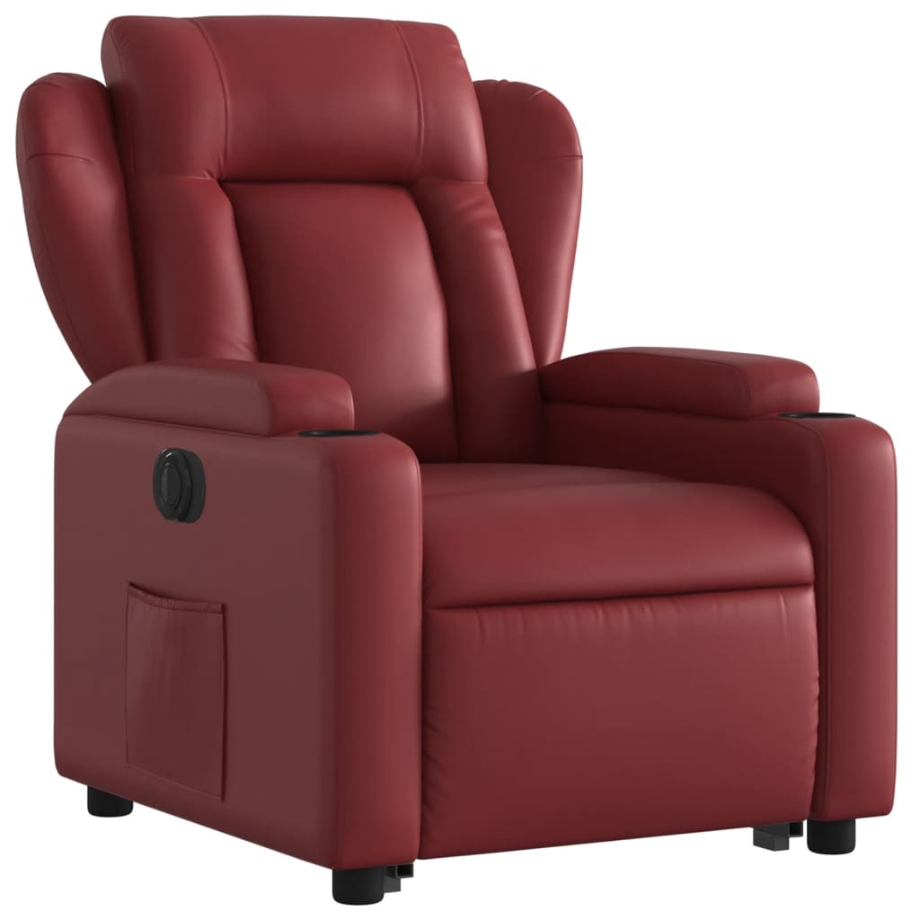 vidaXL Sillón elevable eléctrico cuero artificial rojo tinto