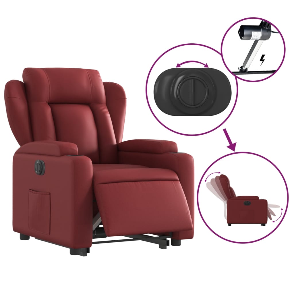 vidaXL Sillón elevable eléctrico cuero artificial rojo tinto