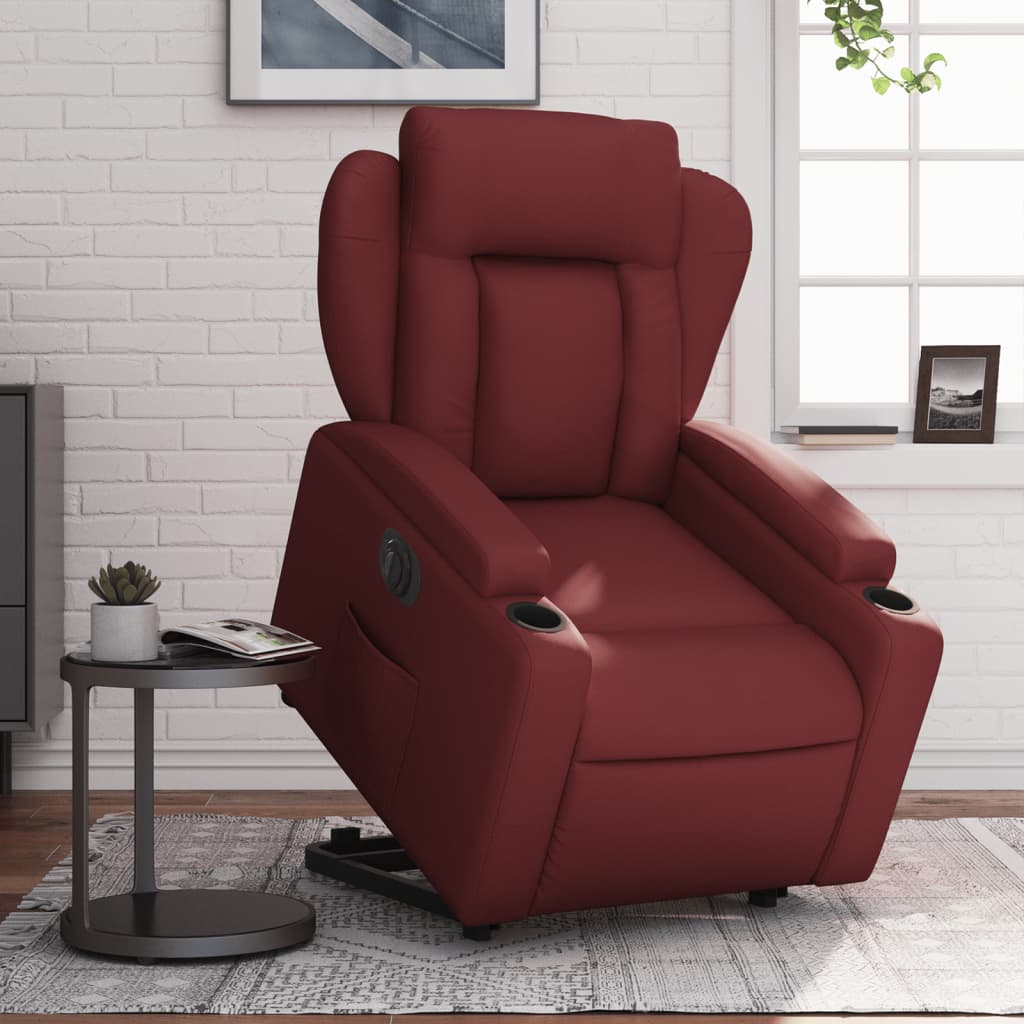 vidaXL Sillón elevable eléctrico cuero artificial rojo tinto