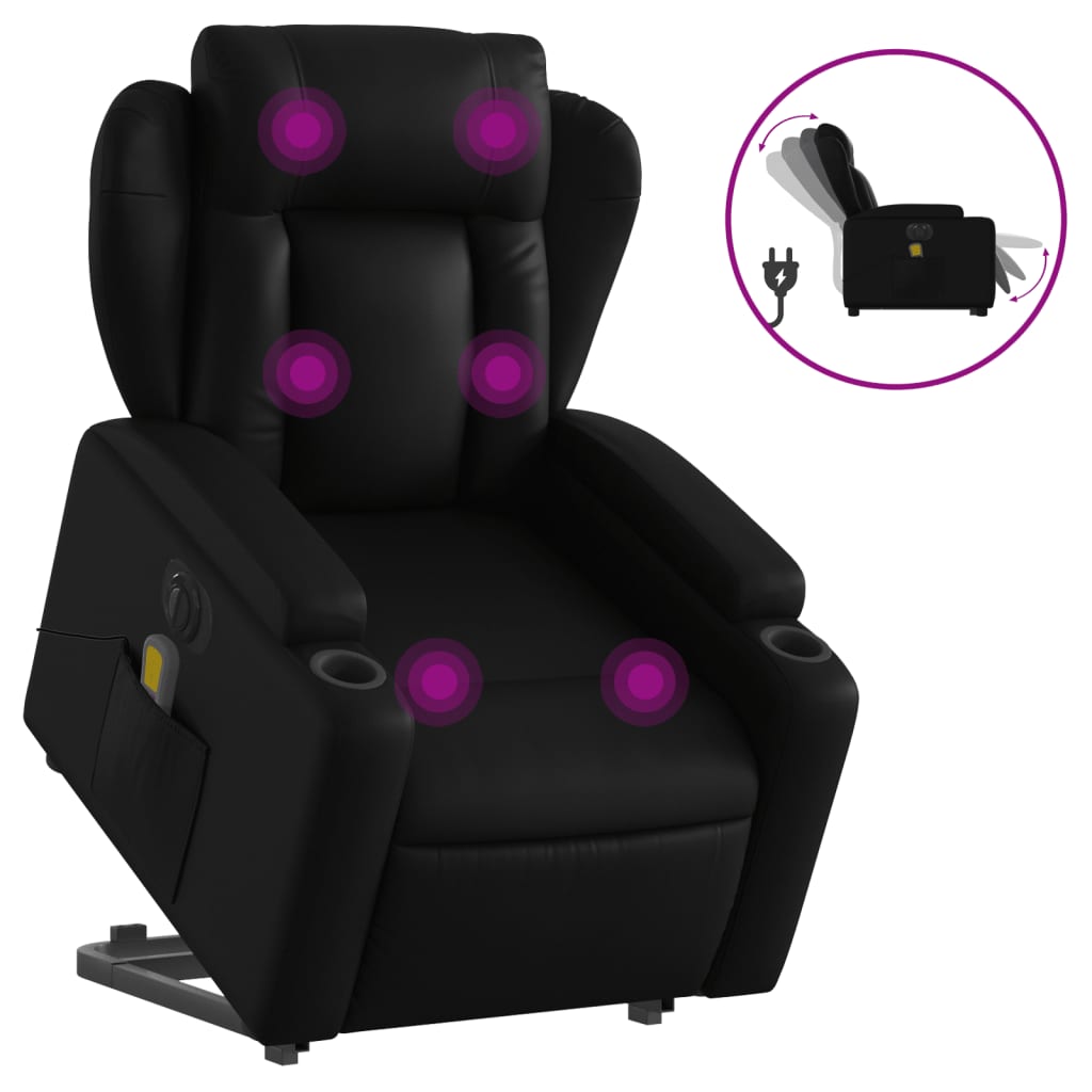 vidaXL Sillón de masaje elevable eléctrico cuero sintético negro