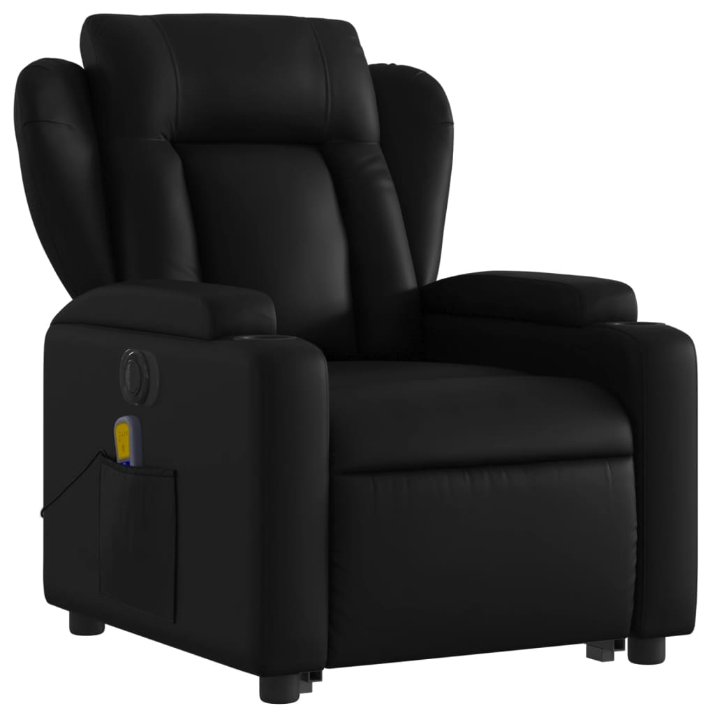 vidaXL Sillón de masaje elevable eléctrico cuero sintético negro