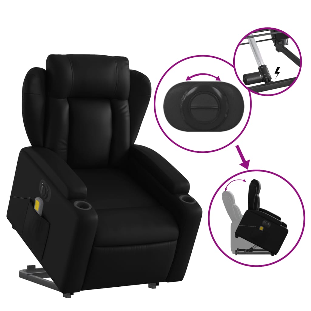 vidaXL Sillón de masaje elevable eléctrico cuero sintético negro