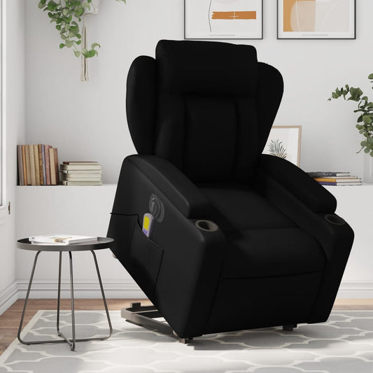 vidaXL Sillón de masaje elevable eléctrico cuero sintético negro