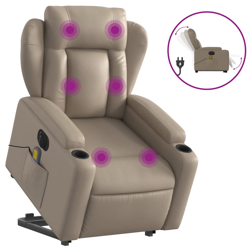 vidaXL Sillón reclinable de masaje eléctrico cuero sintético capuchino