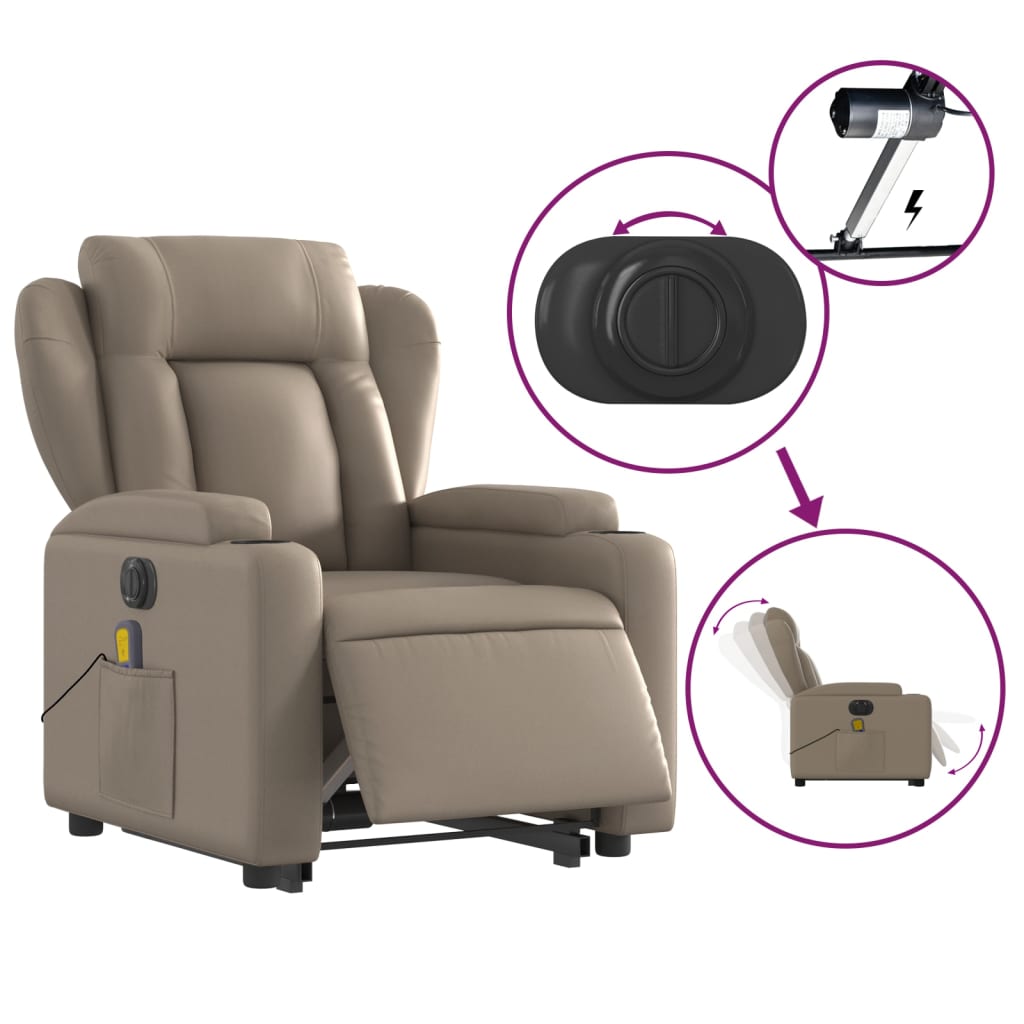 vidaXL Sillón reclinable de masaje eléctrico cuero sintético capuchino